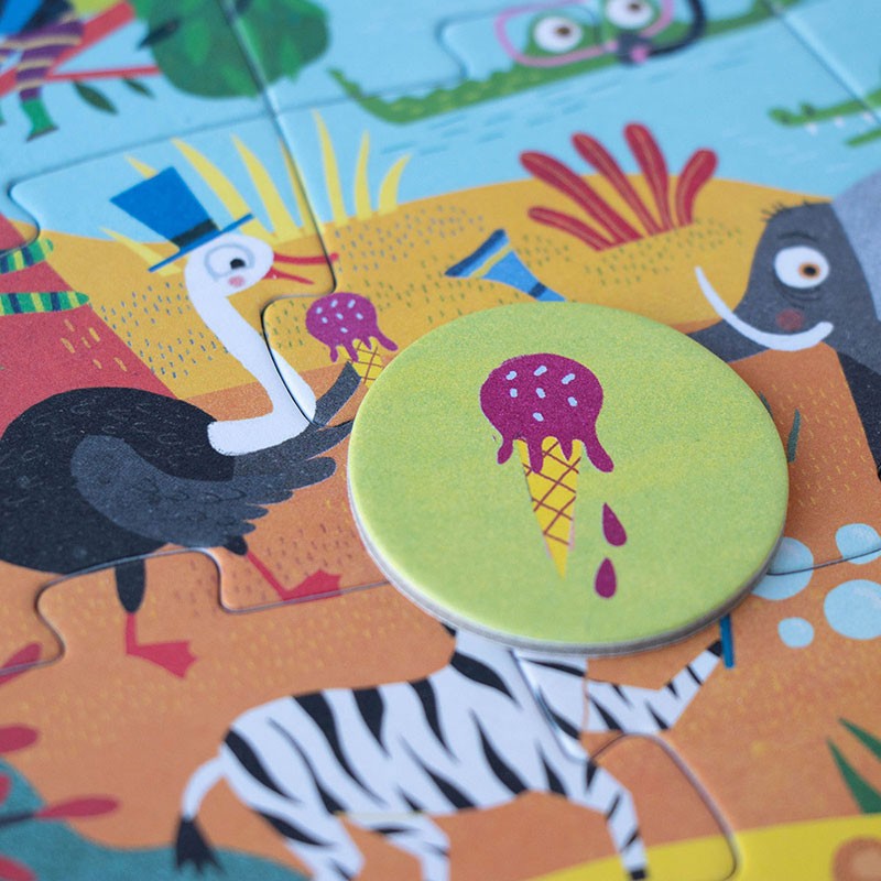24-piece-look-and-find-pocket-puzzle-my-little-jungle with colorful animals and a round green object on top