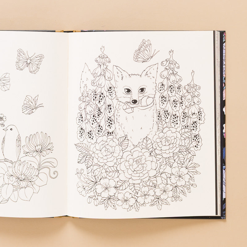 Nightfall_Coloring_Book flowers and a fox