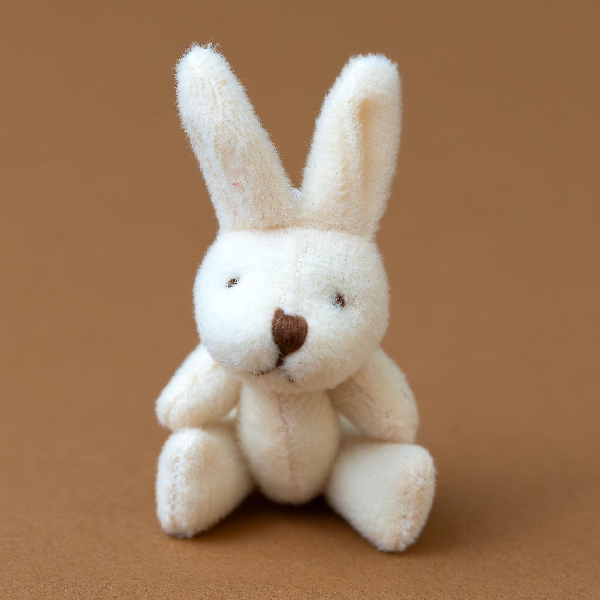 bitty-bunny-coconut_White plush bunny toy on a brown background