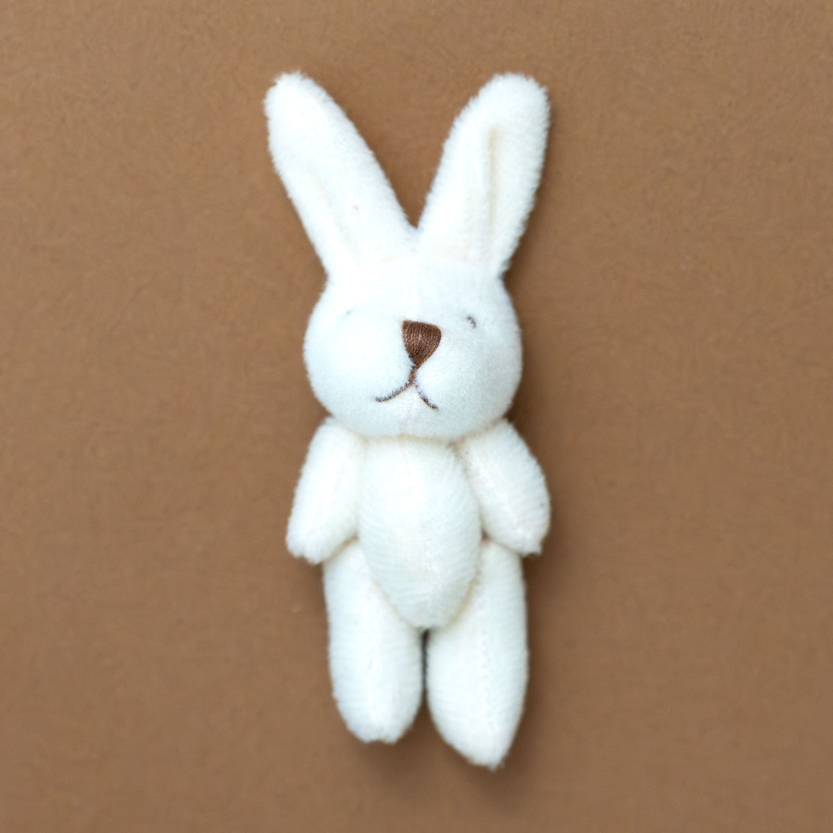 bitty-bunny-coconut_ White stuffed bunny toy on a brown background