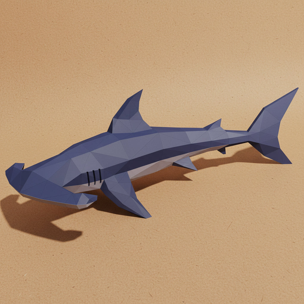 Blue shark-shaped object on a white background