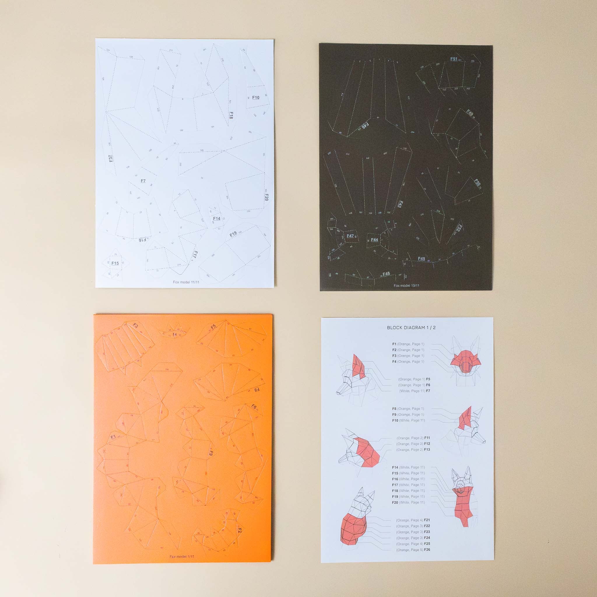 create-your-own-orange-and-white-3-d-origami-fox-model-kit-sheets-and-instructions