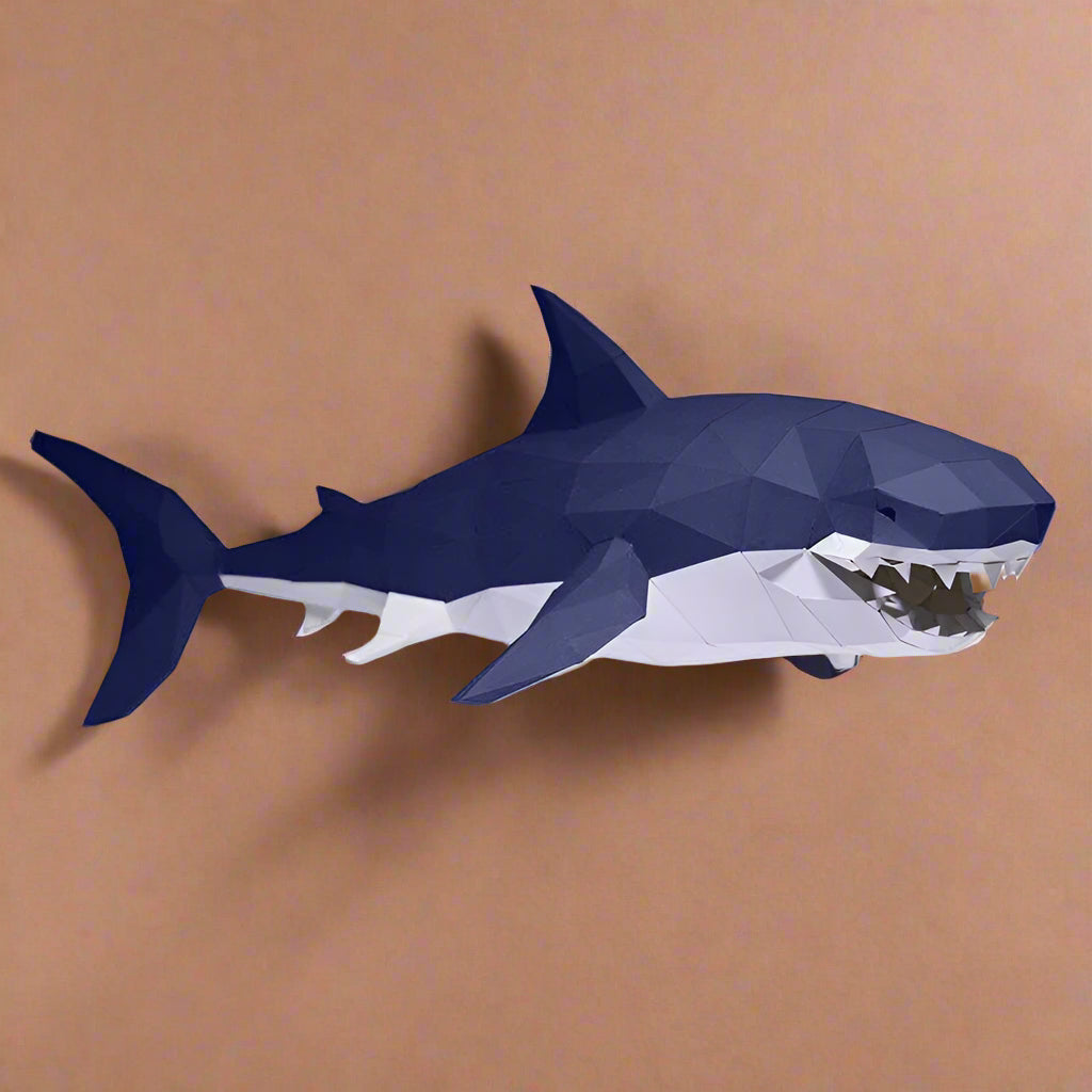 create-your-own-3-d-origami-shark-wall-art-kit-completed-model-blue-and-white