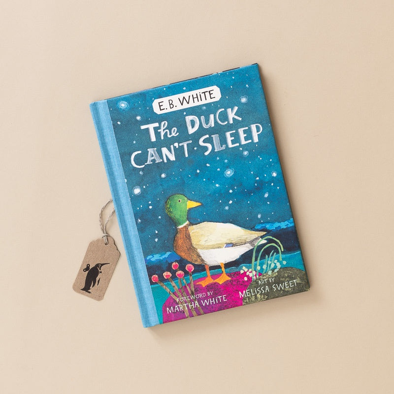 A hardcover children's book titled "The Duck Can't Sleep" by E.B.