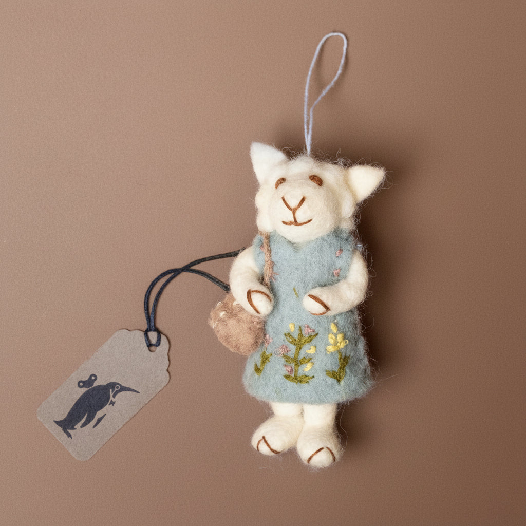 felted-white-sheep-ornament-blue-dress-with-purse