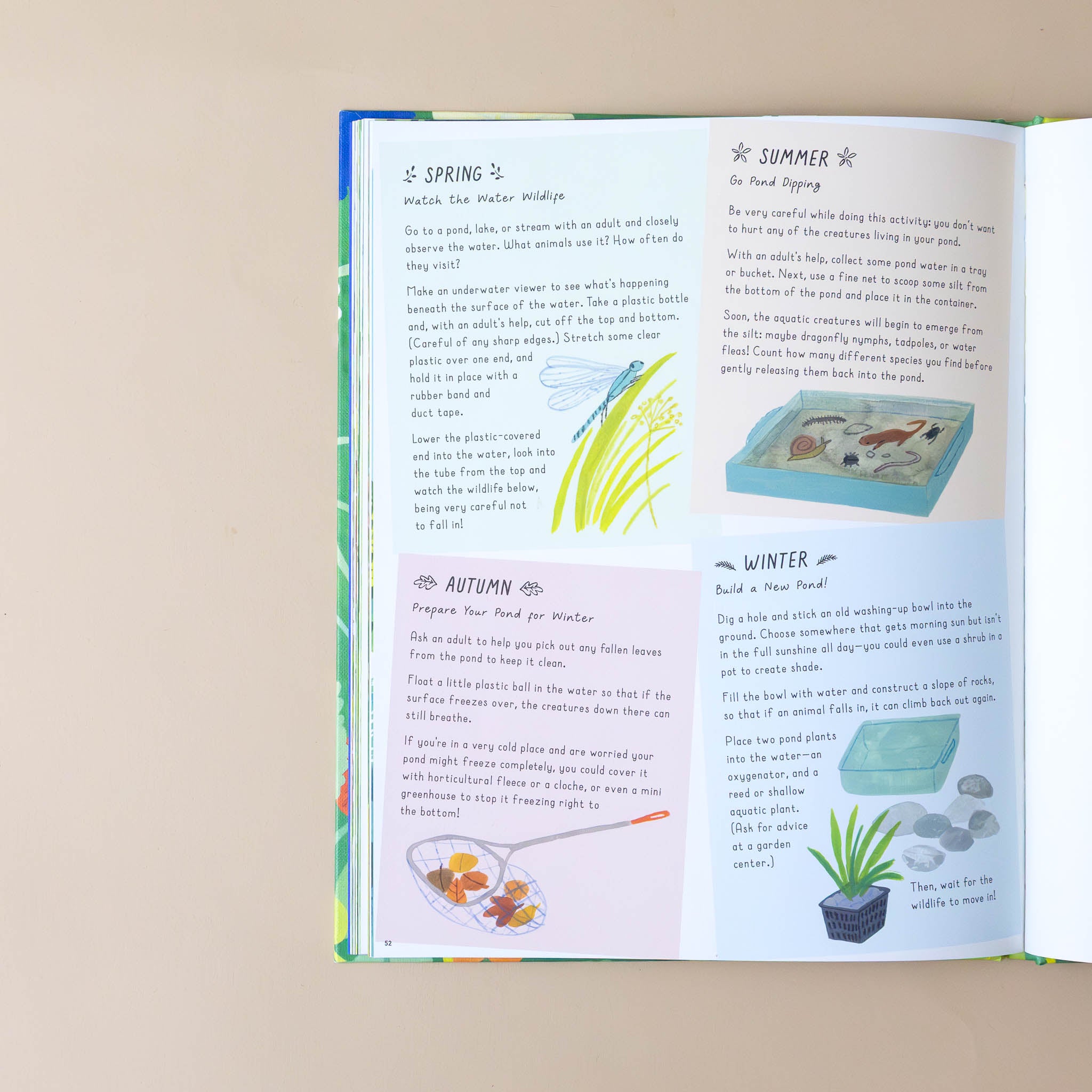 how-to-grow-a-garden-book-page-with-sections-titled-spring-summer-autumn-winter