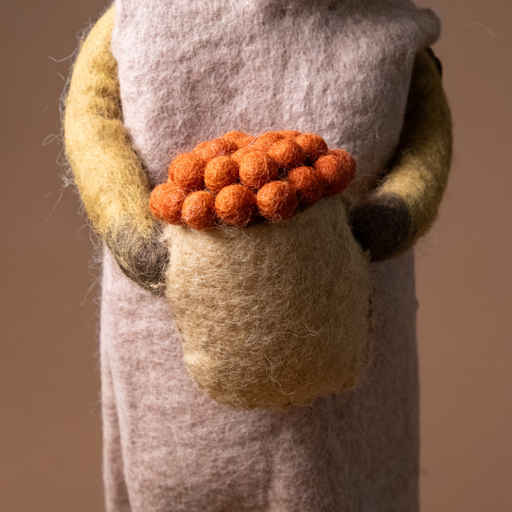 jumbo-felted-brown-deer-pink-dress-and-bowl-of-berries