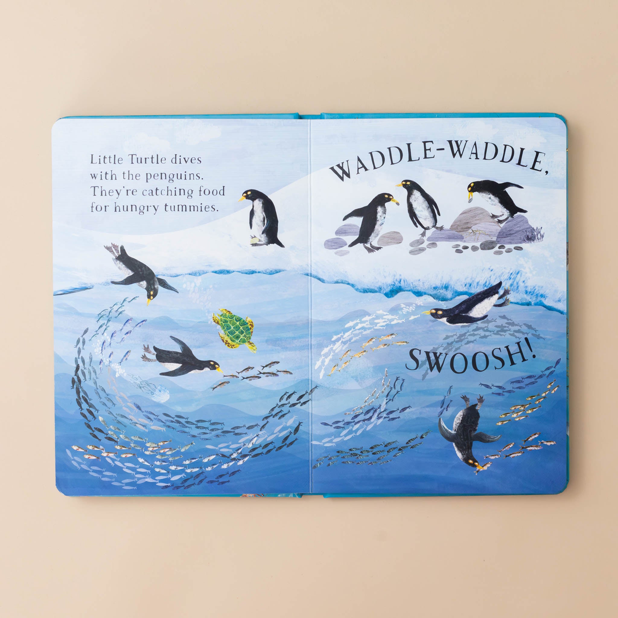 waddle-waddle-swooshe-little-turtle-dives-with-penguins-as-they're-catching-food-for-hungry-tummies