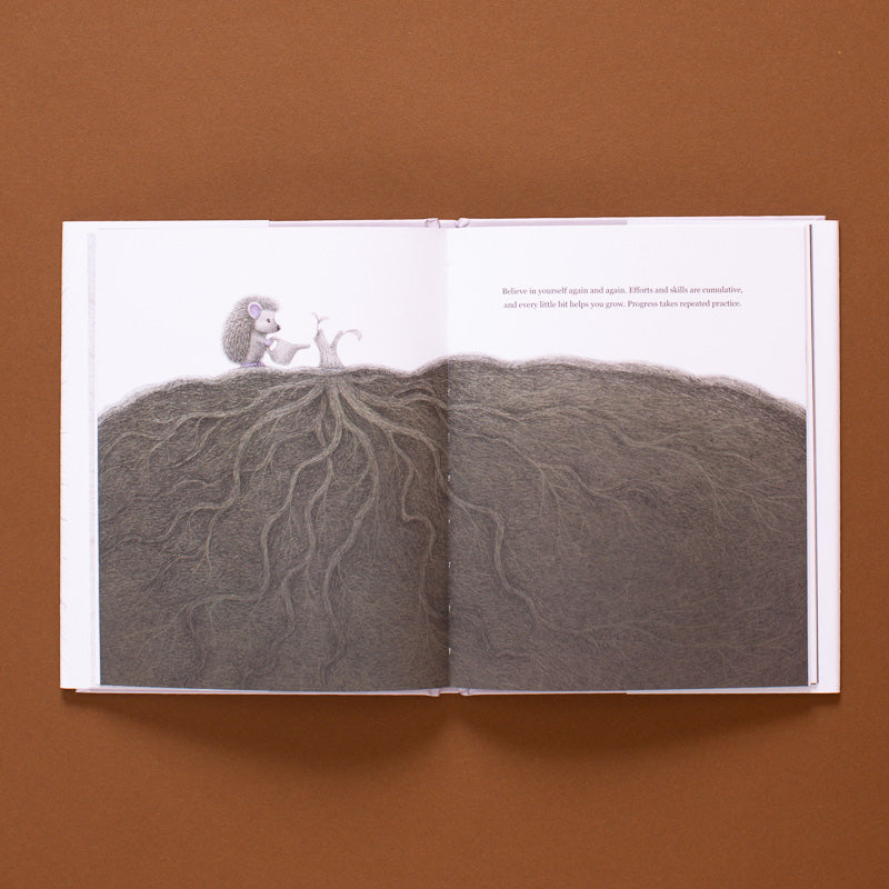 living-brave--how-to-add-more-confidence-to-your-courage open page with hedgehog watering tree