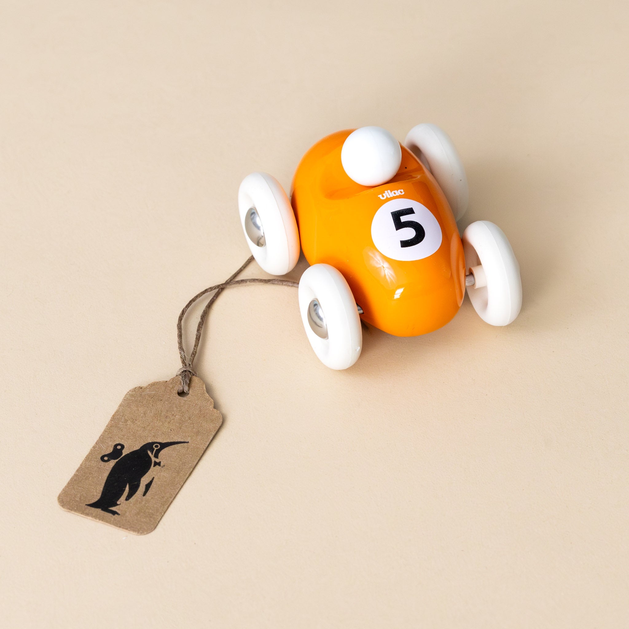 miniature-wooden-roadster-orange-white-wheels-number-5