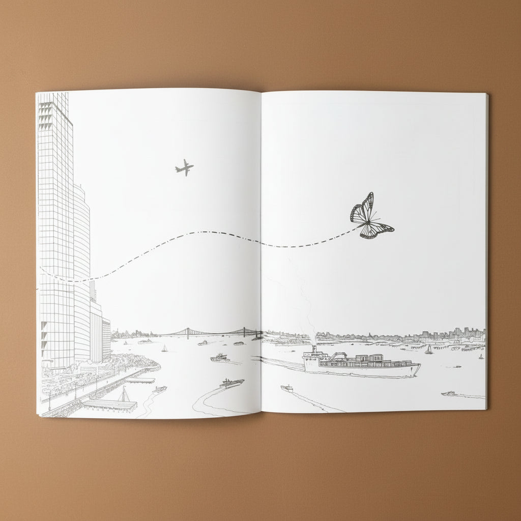 monarchs-journey-a-coloring-book-black-and-white-illustration-butterfly-over-city-river