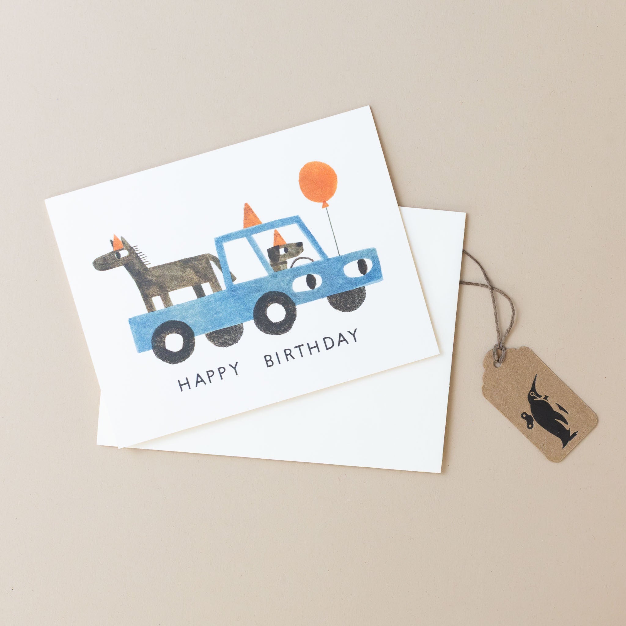 dog-driving-blue-pick-up-party-with-a-horse-and-red-balloon-greeting-card