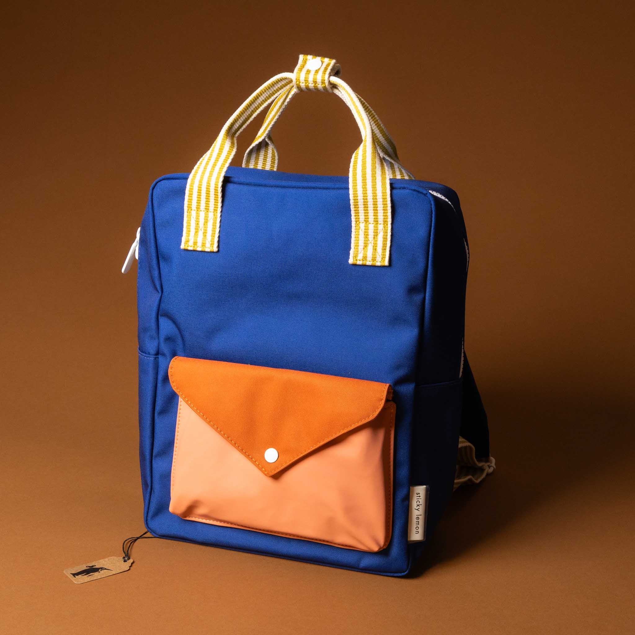 recycled-wonders-envelope-backpack-medium-deep-sea-blue-with-orange-pocket