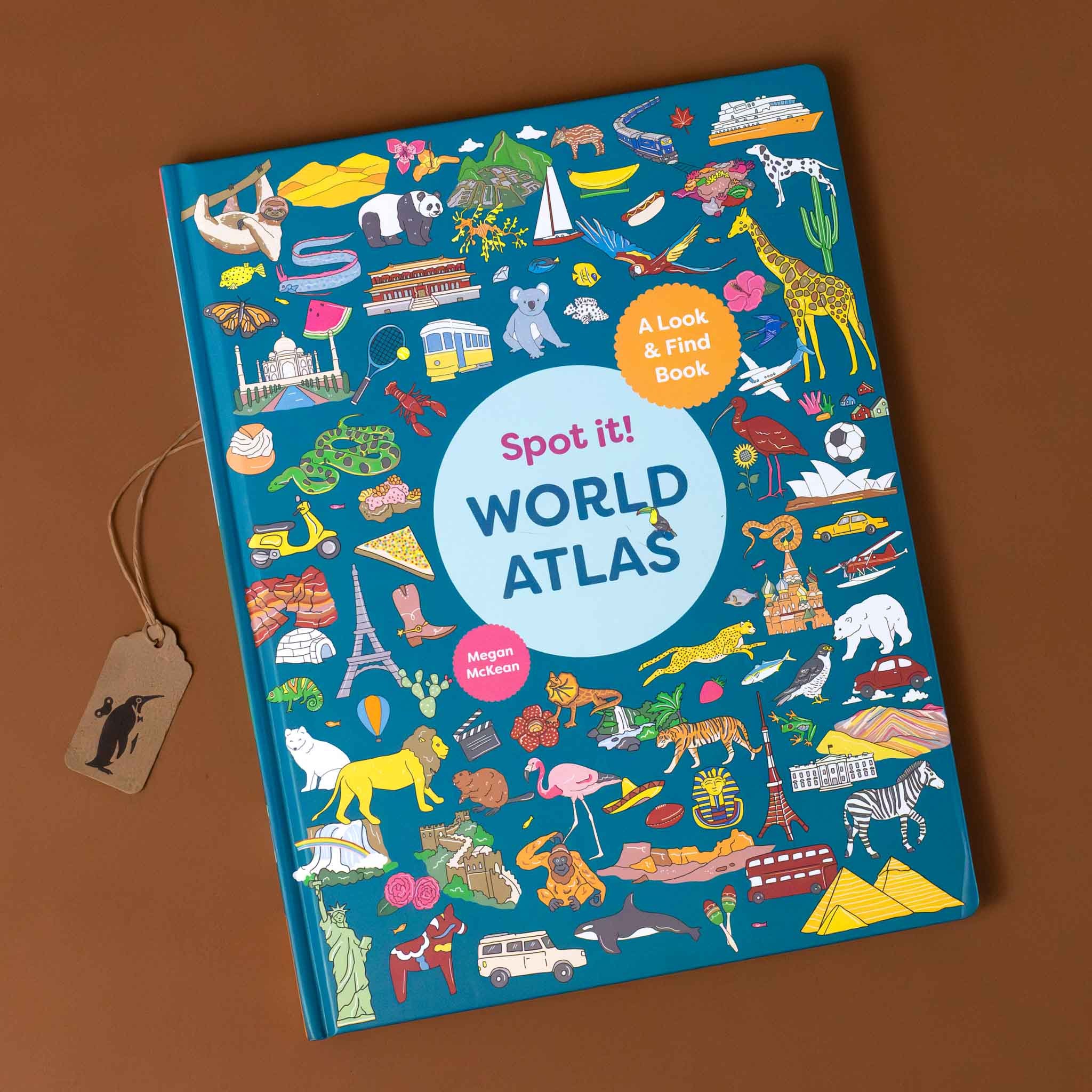 Analyzing image     spot-it-a-look-and-find-world-atlas-blue-green-cover-with-many-small-images-of-animals-iconic-places-plants-and-things