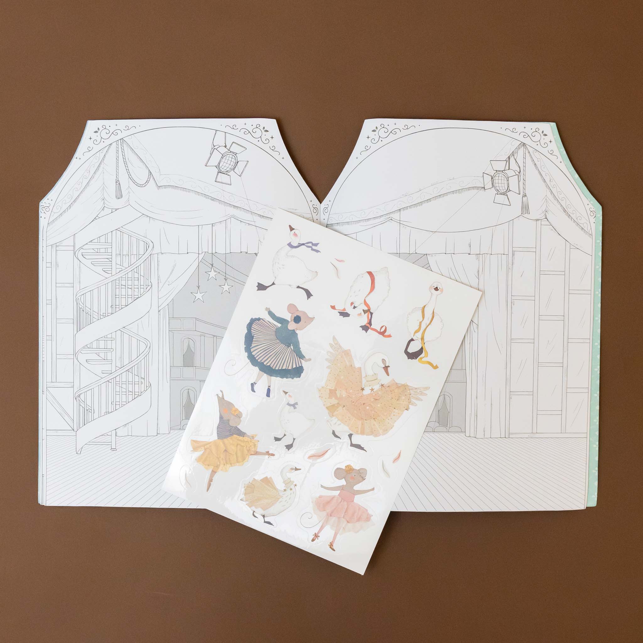 dancer-and-ballerina-stickers-with-stage-backdrop-page-to-decorate