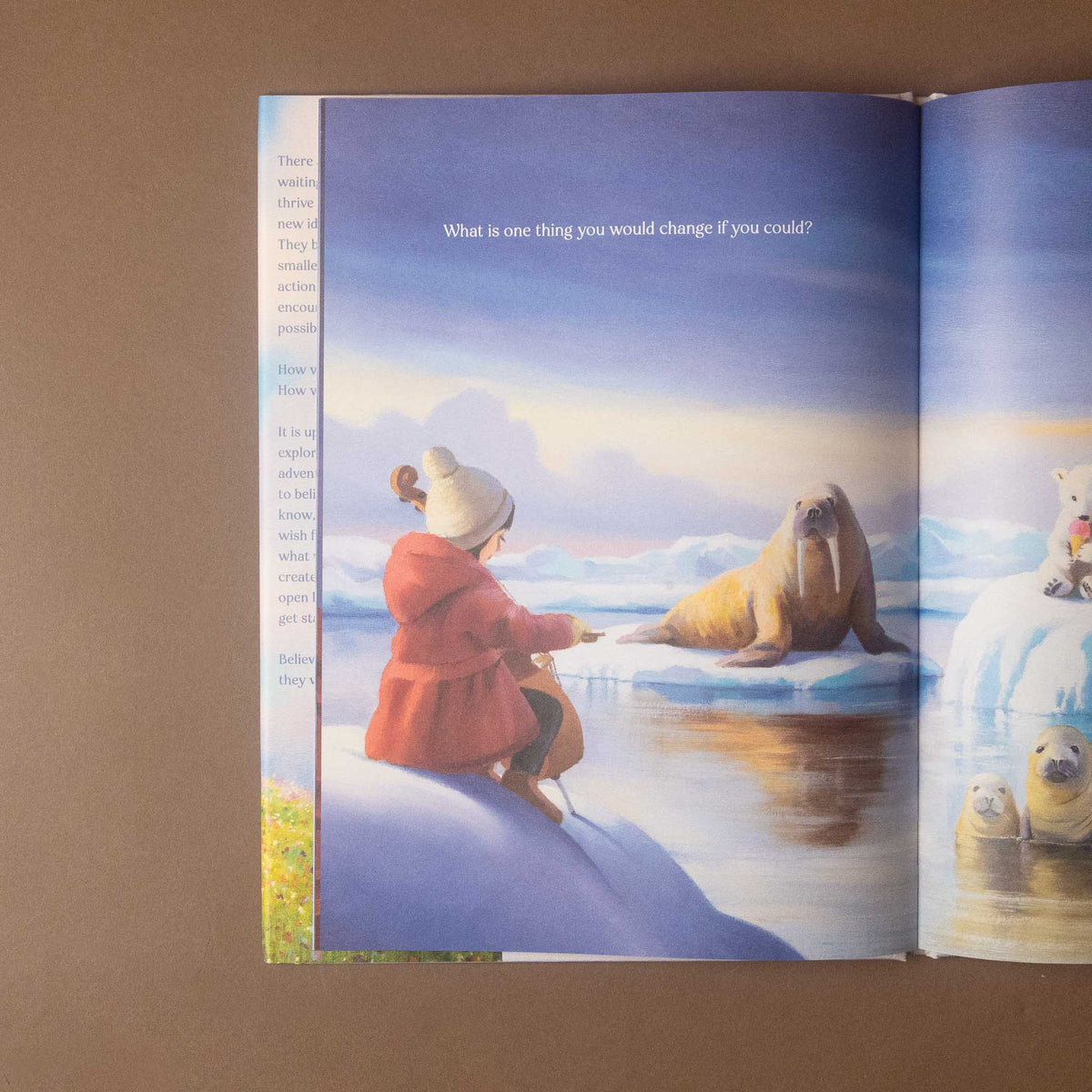 where-do-possibilities-live-book -what is the one thing you could change if you could with illustration of child and walrus