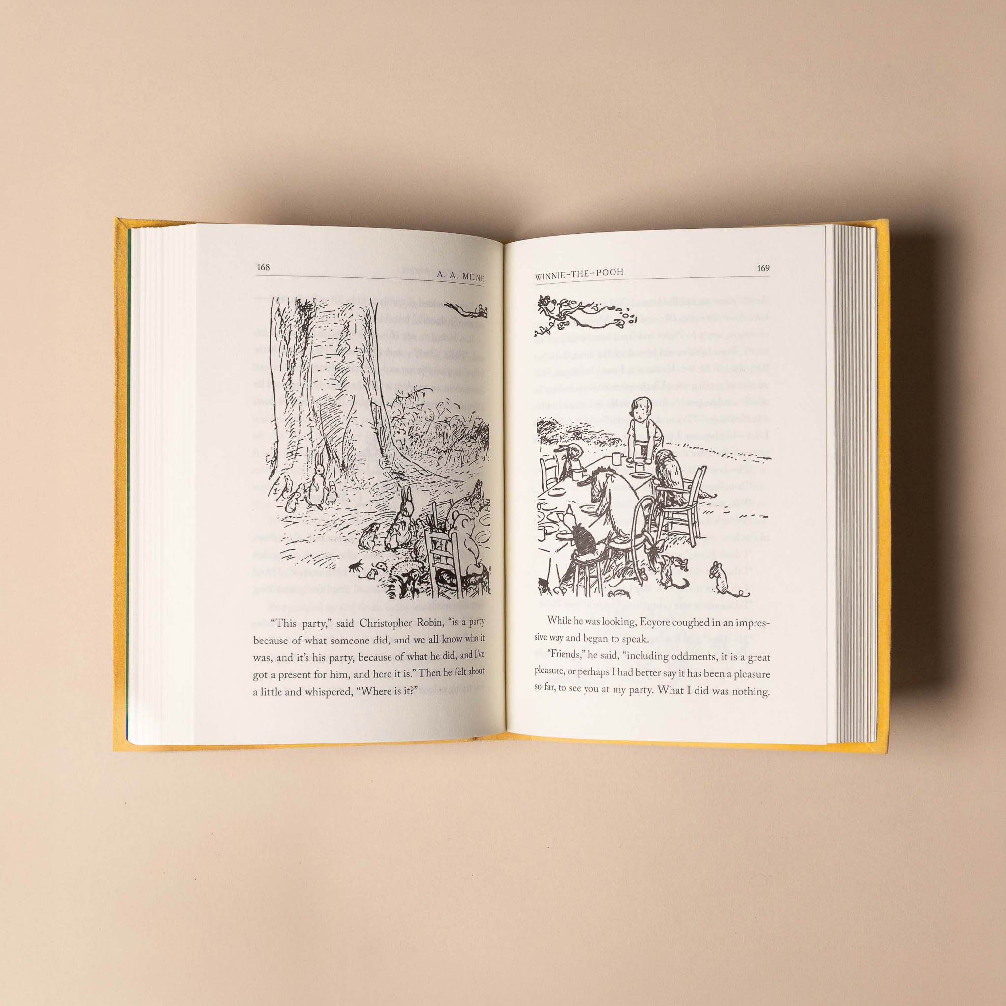 Open winnie-the-pooh-100th-anniversary-edition with illustrations on a beige background
