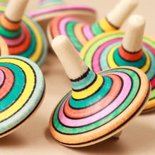 Load image into Gallery viewer, pastel-rainbow-wide-base-wooden-spinning-tops