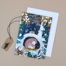 Load image into Gallery viewer, wild-wood-hideaway-greeting-card-two-hedgehogs-with-advent-calendar-windows-and-white-envelope