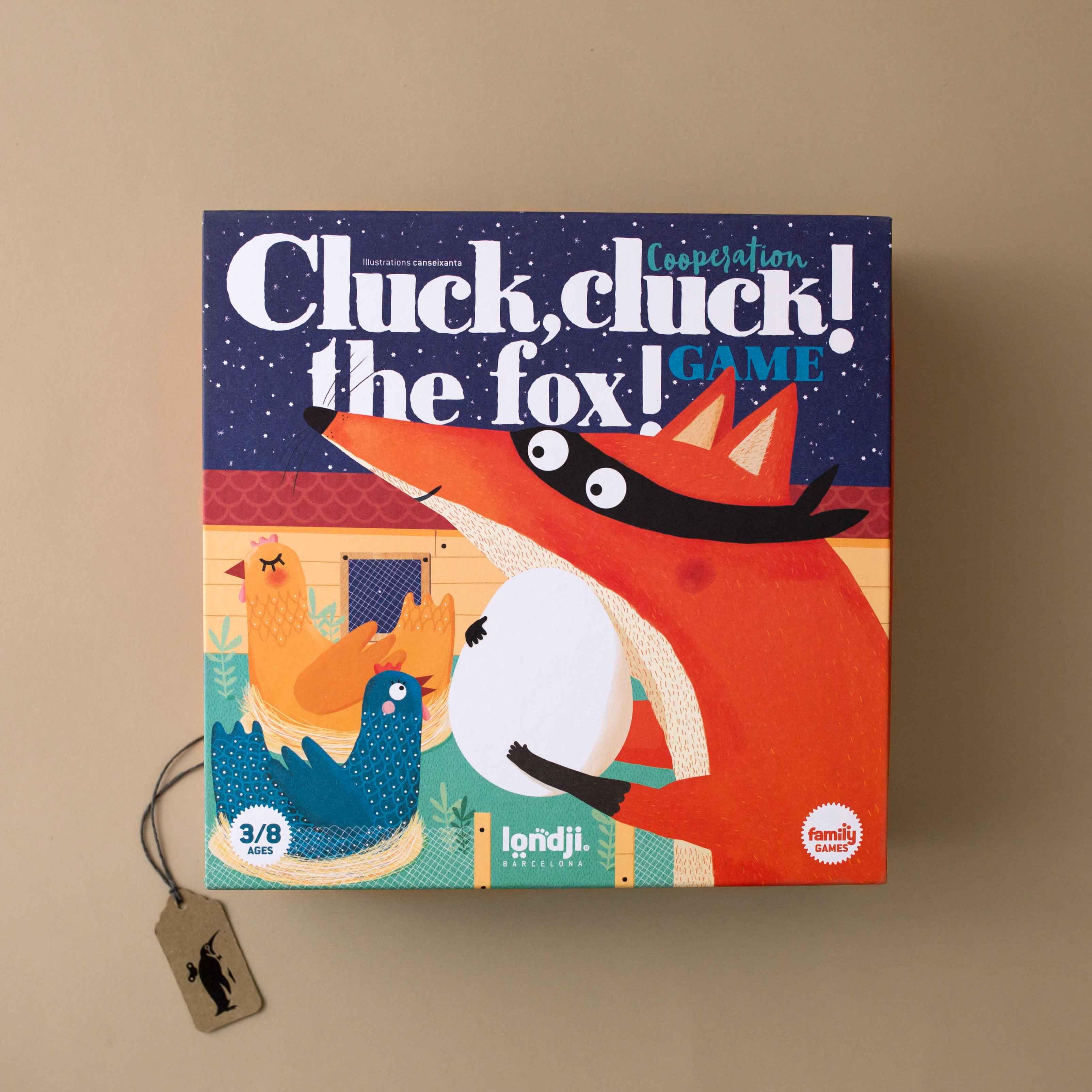 cluck-cluck-the-fox-cooperative-game-box-featuring-illustrated-fox-and-two-hens