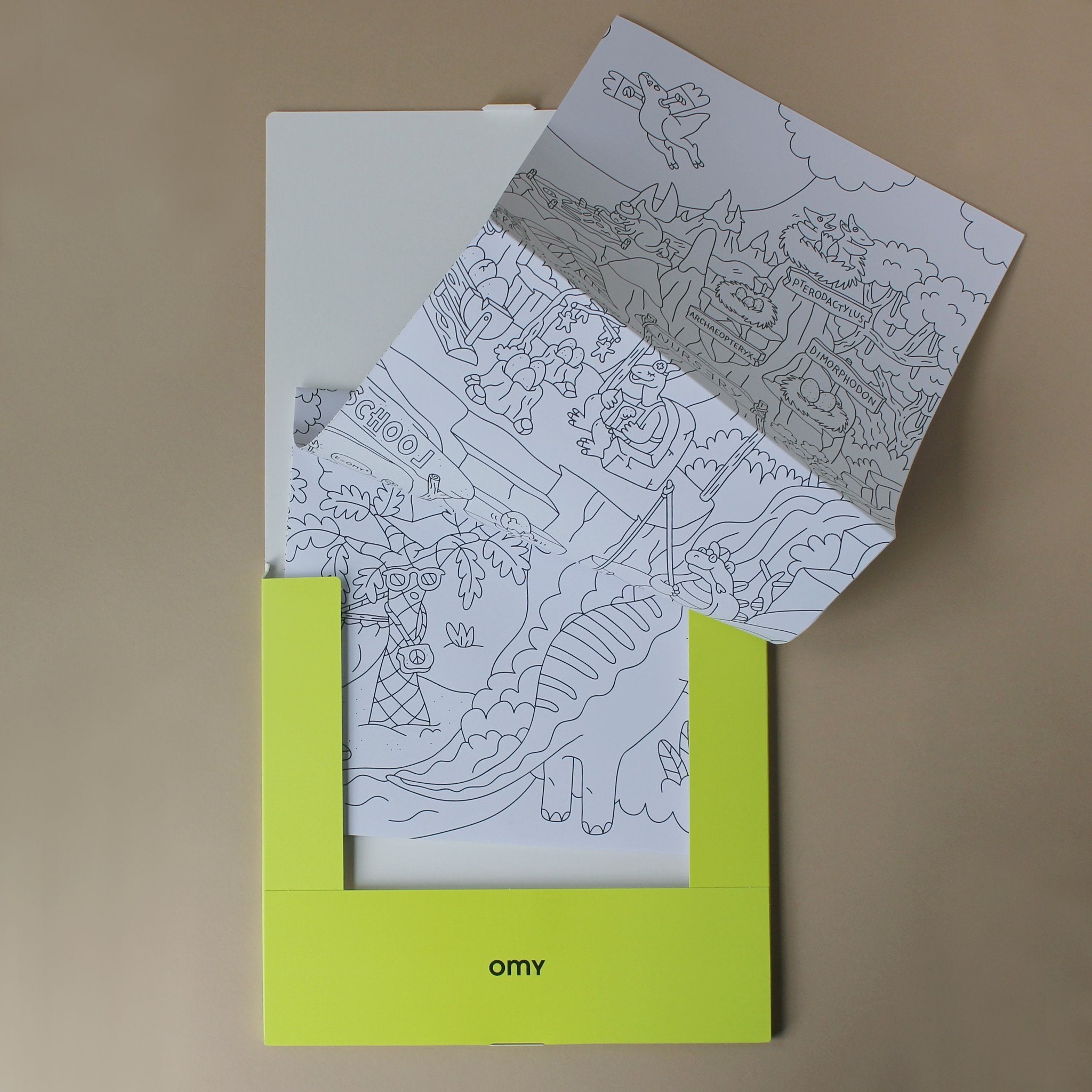 coloring-poster-dino-half-opened-out-of-its-package