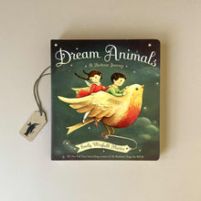 Load image into Gallery viewer, front-cover-dream-animals-board-book-two-children-fliying-on-a-robin