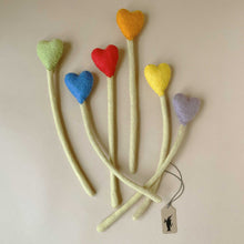 Load image into Gallery viewer, felted-heart-stem-flowres-in-various-colors-with-light-green-stems