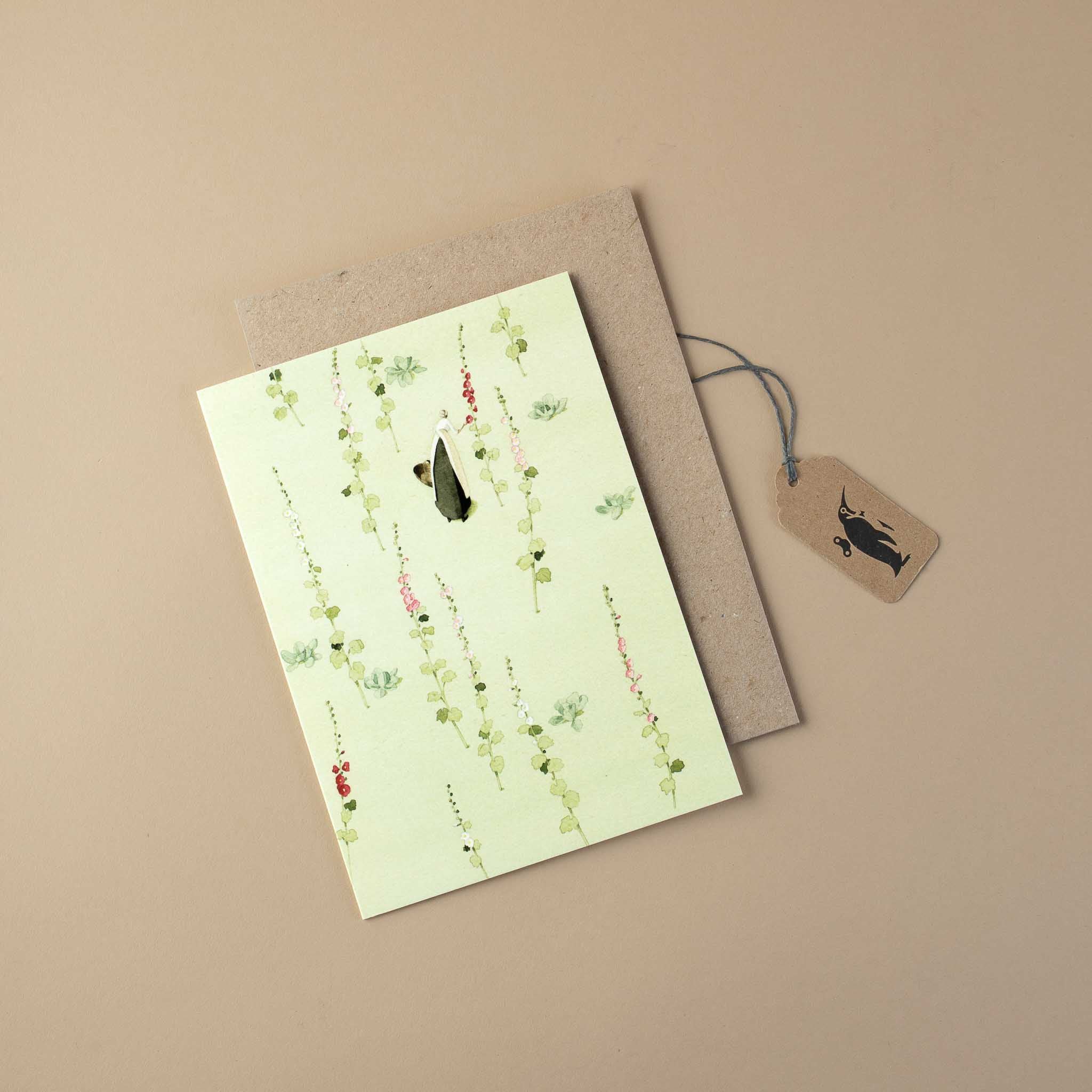 hollyhocks-greeting-card