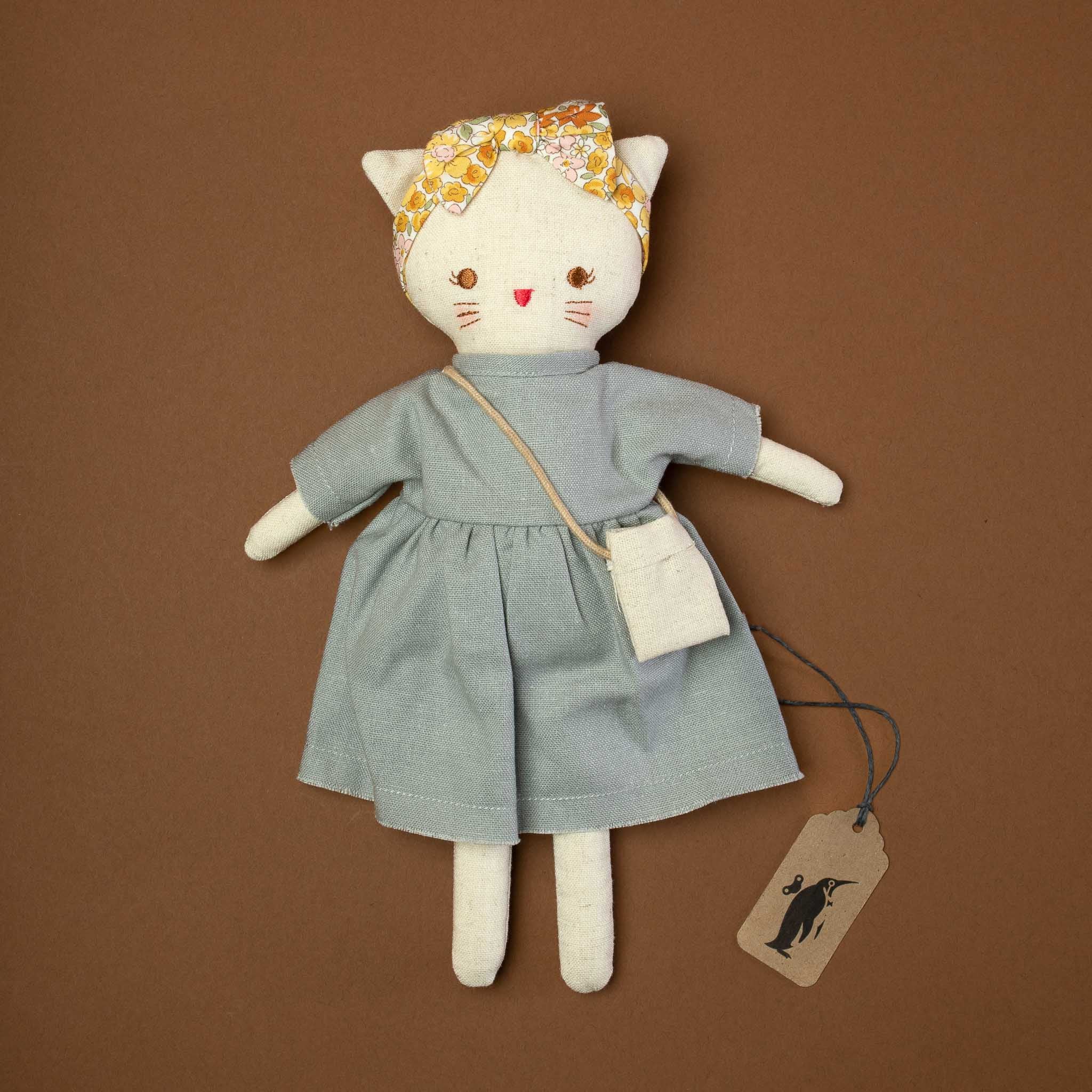 Little Lily Kitty in her Grey Linen Dress