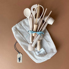 Load image into Gallery viewer, Children&#39;s Cooking Utensil Set in Organic Cotton Food Bag - Pretend Play - pucciManuli