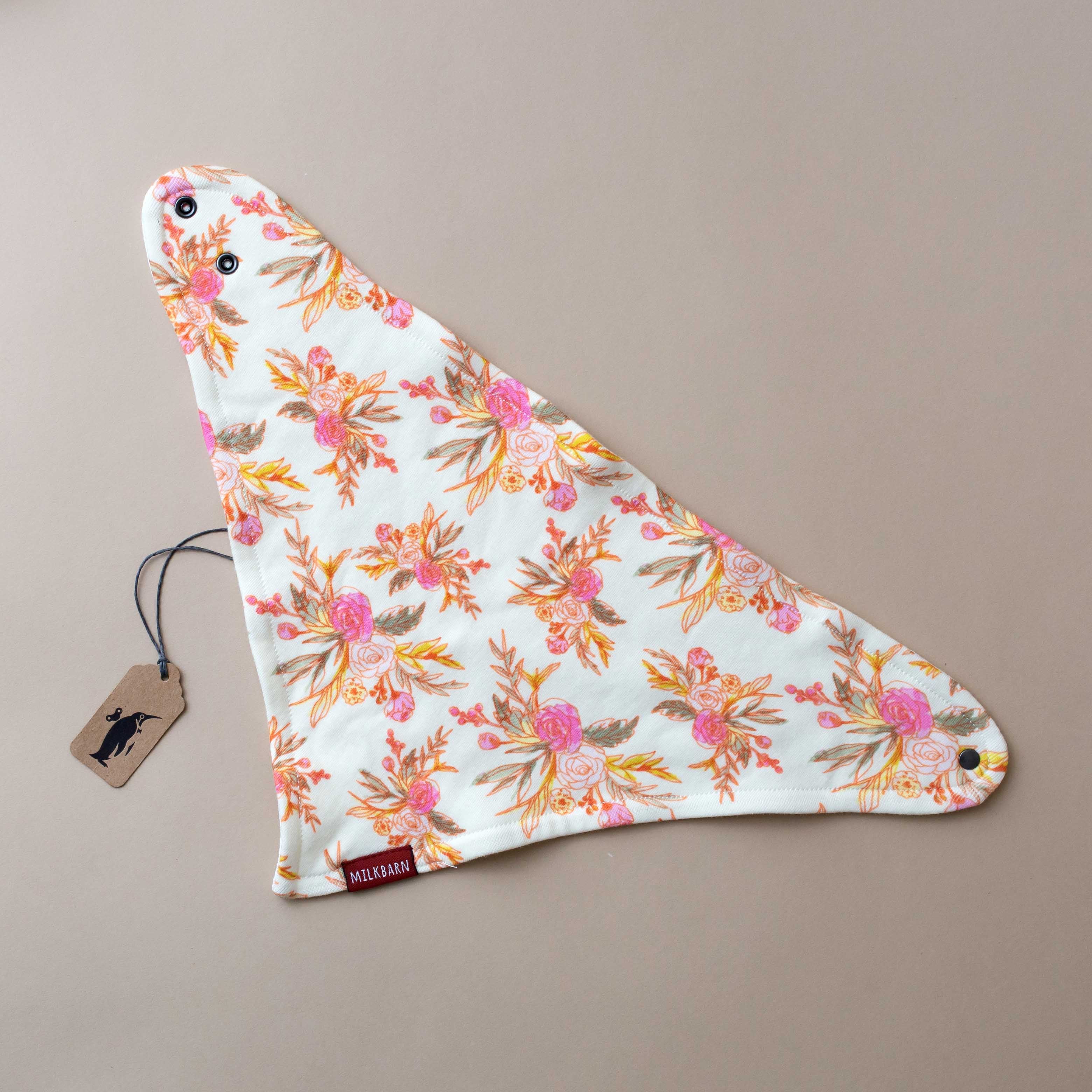 kerchief-bib-with-pink-and-orange-vintage-blossoms-on-cream-background