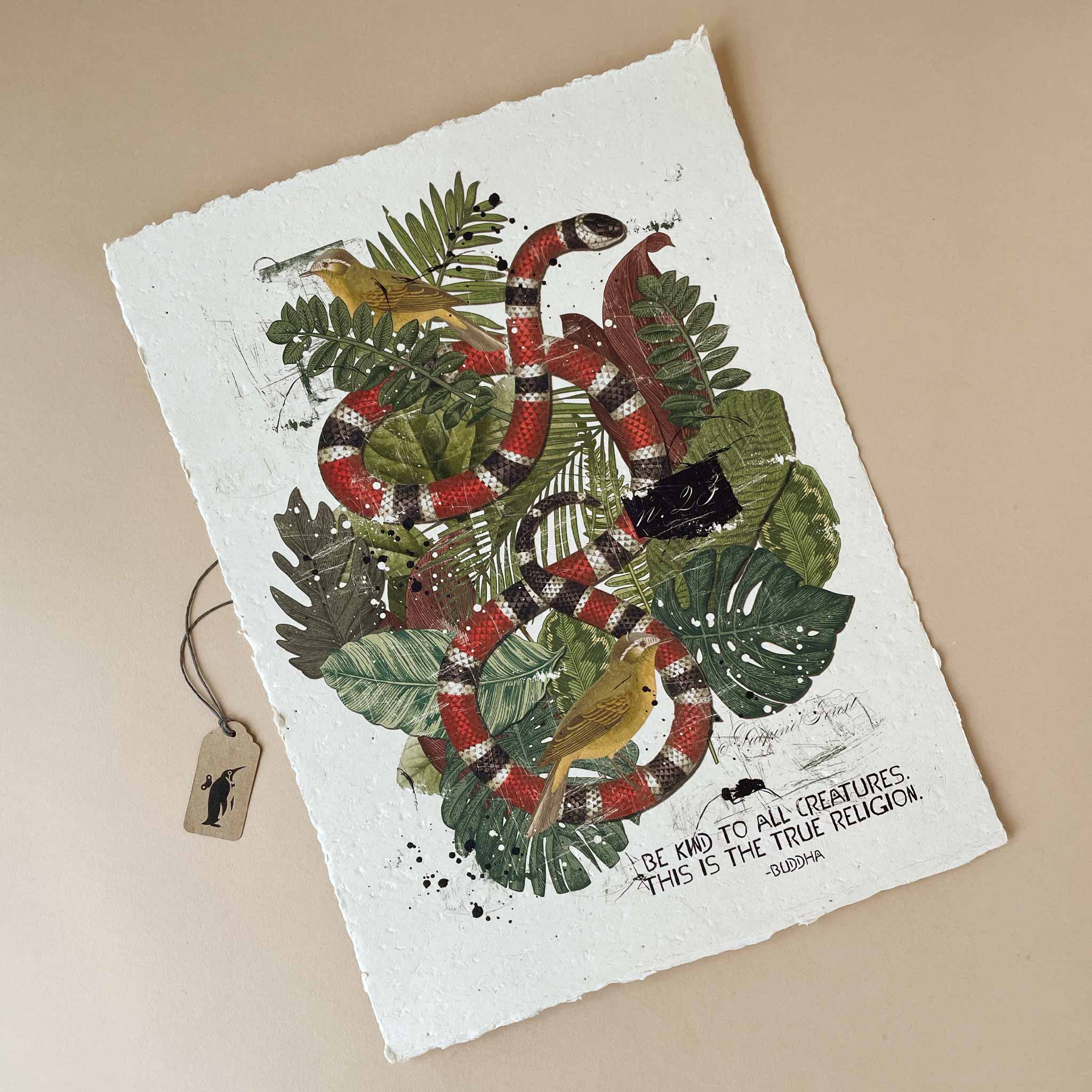 red-black-striped-snake-in-tropical-plant-leaves