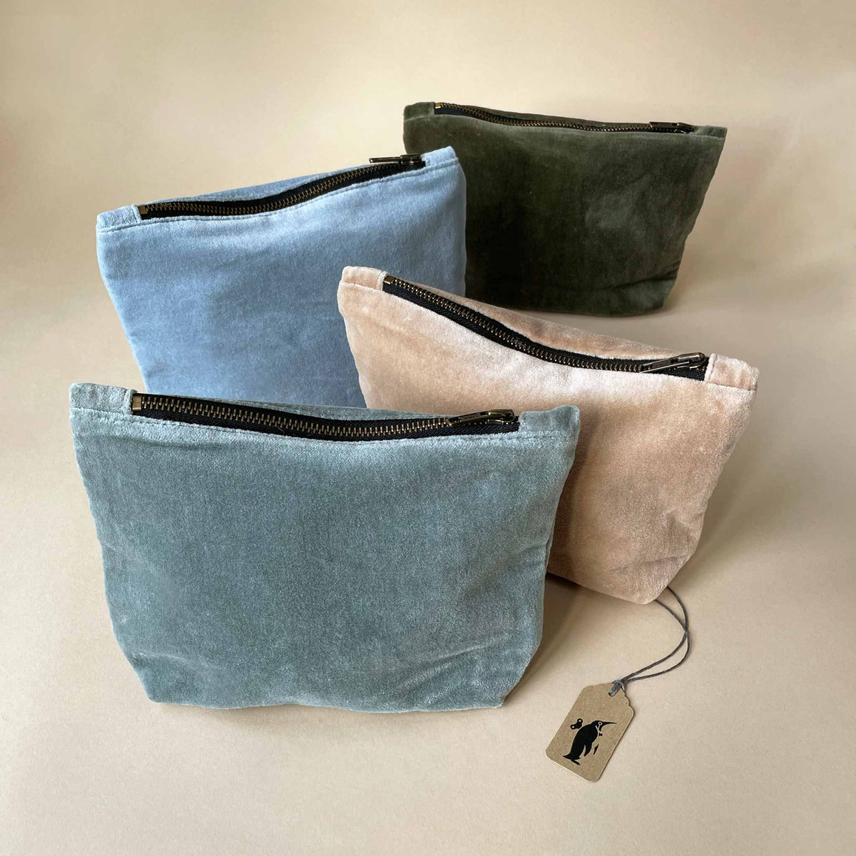 Velvet Zippered Pouch Light Grey