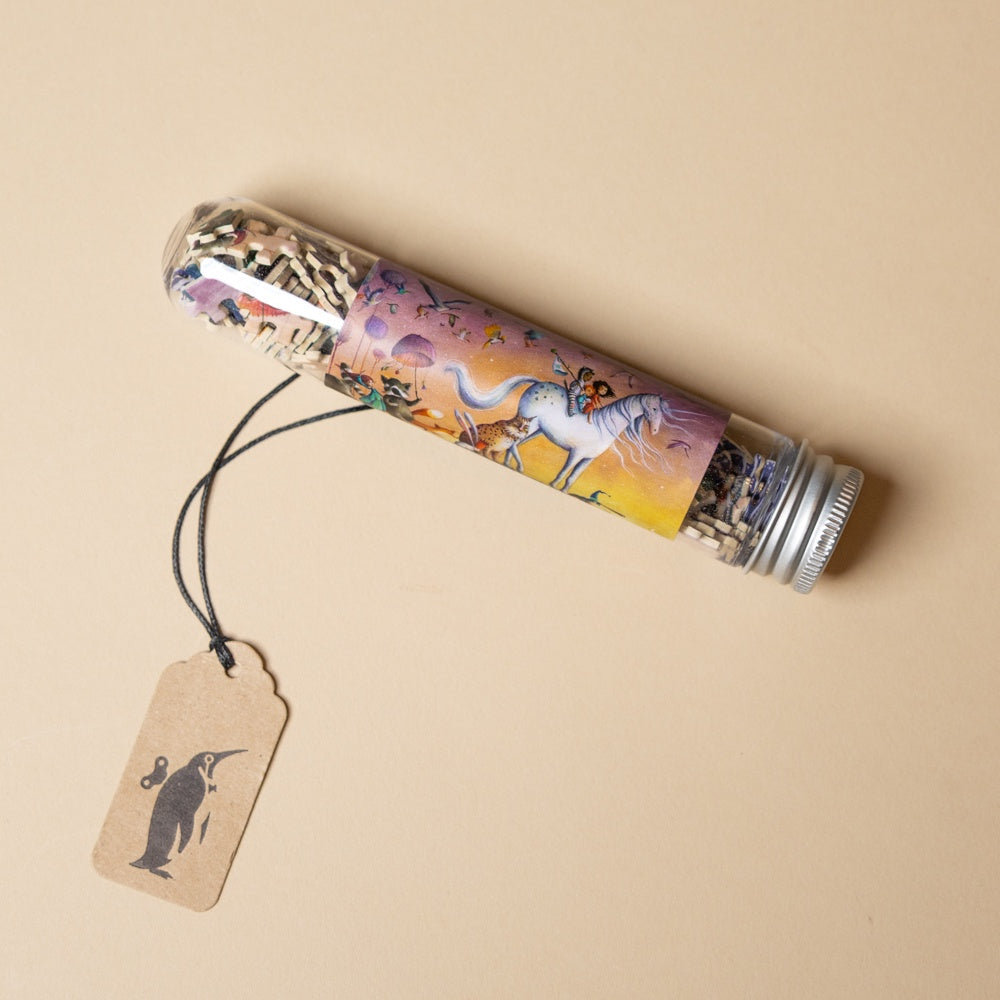 150-piece-micro-puzzle-my-unicorn Decorative tube with colorful design on a beige background