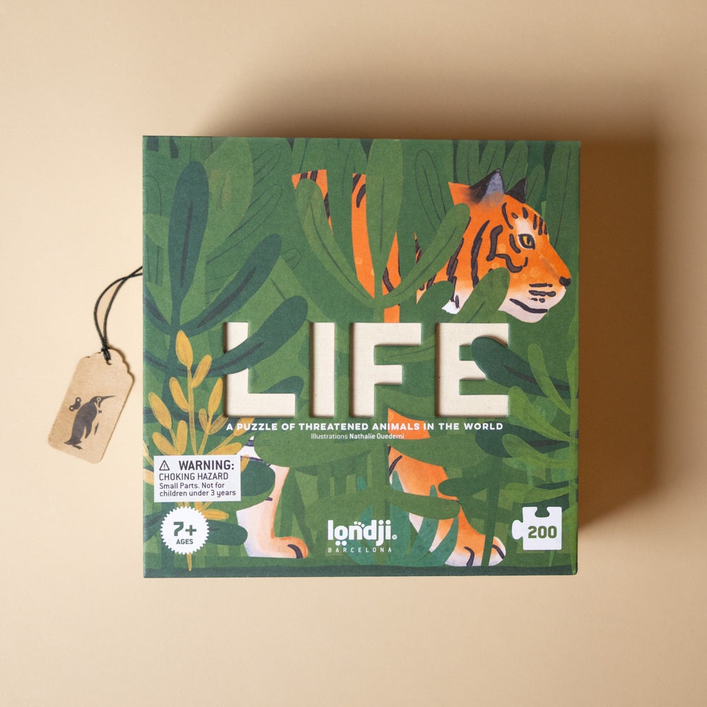 200-piece-life-puzzle box with a tiger design on a beige background