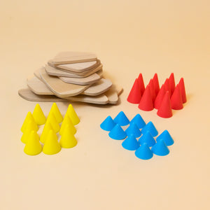 sorted-red-yellow-and-blue-cone-pieces-with-wood-panels