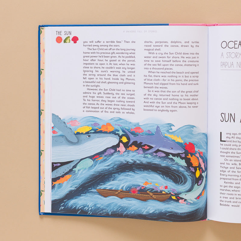 A-Universe-Full-of-Stories-Book open book of heavenly heroes illustration ocean