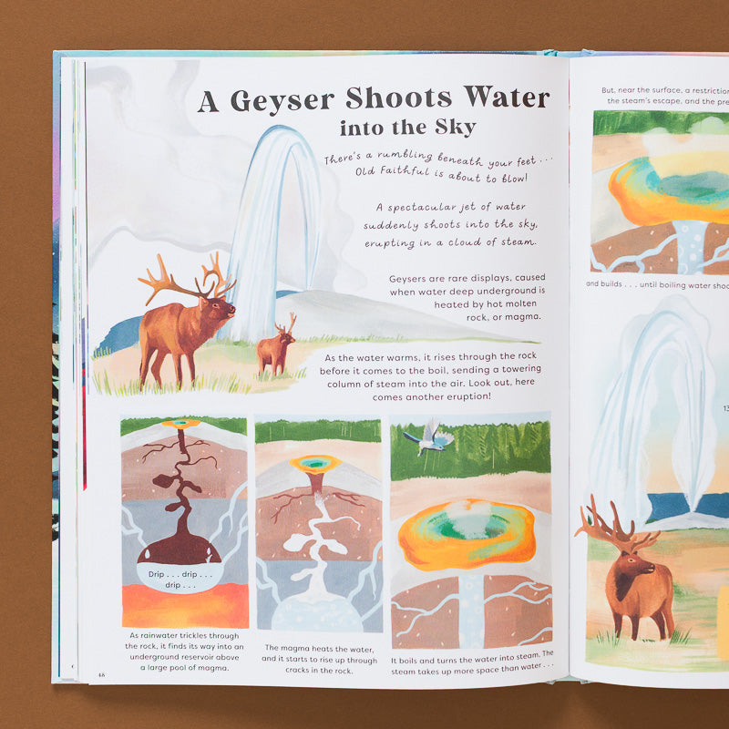 Phenomenon___Marvels_of_Nature open page illustration and text a geyser shoots water into the sky