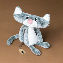 Load image into Gallery viewer, flat-cat-grey-and-white-stuffed-animal-with-pink-nose