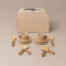 Load image into Gallery viewer, wooden-pretend-play-breakfast-set-in-suitcase-with-cup-saucer-plate-knife-fork-spoon