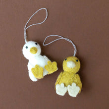 Load image into Gallery viewer, yellow-and-white-felted-duck-chick-ornament-set-