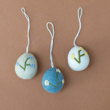 Load image into Gallery viewer, felt-embroidered-egg-ornament-set--heather-blue-white-and-flax