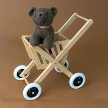 Load image into Gallery viewer, wooden-pretend-play-shopping-caddy-holding-a-stuffed-animal-bear