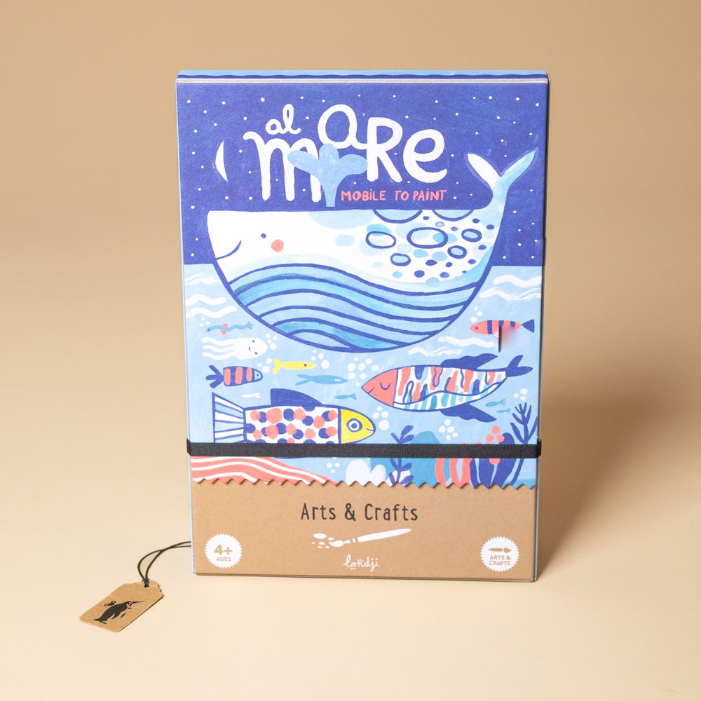 al-mare-arts-and-crafts-kit packaging with whale illustration on a beige background