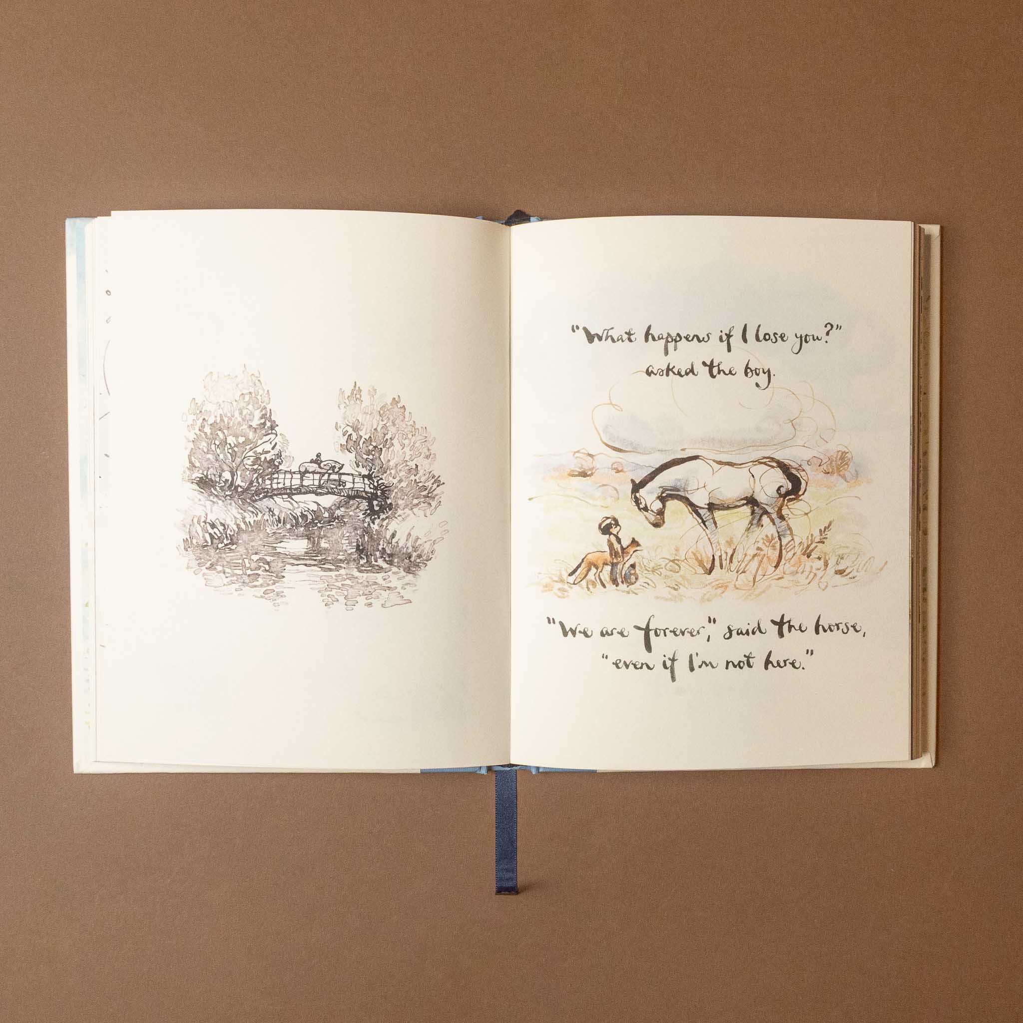 Open always-remember-book with illustrations and text on a brown background