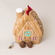 Load image into Gallery viewer, amuseable-gingerbread-house-2024-stuffed-toy-with-wreath-on-front-door