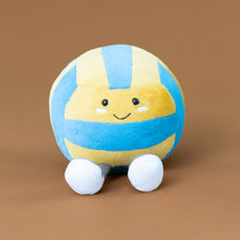 Load image into Gallery viewer, blue-yellow-striped-amuseable-sports-beach-volleyball-stuffed-toy-with-feet