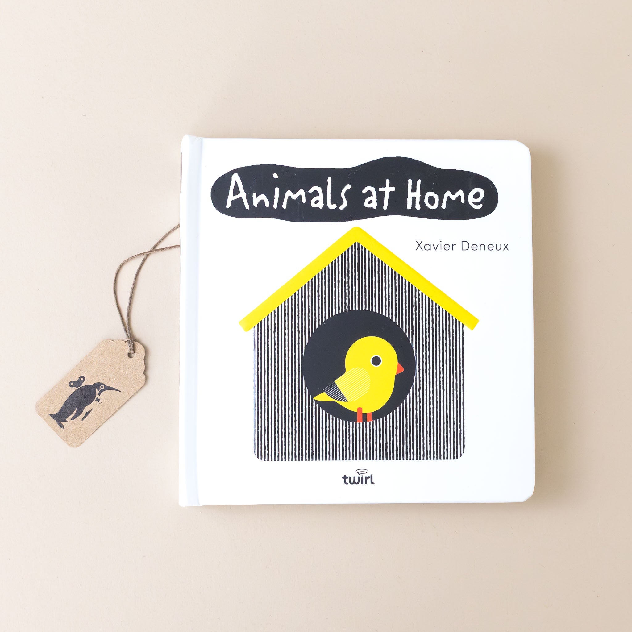 animals-at-home-board-book-cover-with-a-yellow-finch-in-a-black-and-white-striped-birdhouse