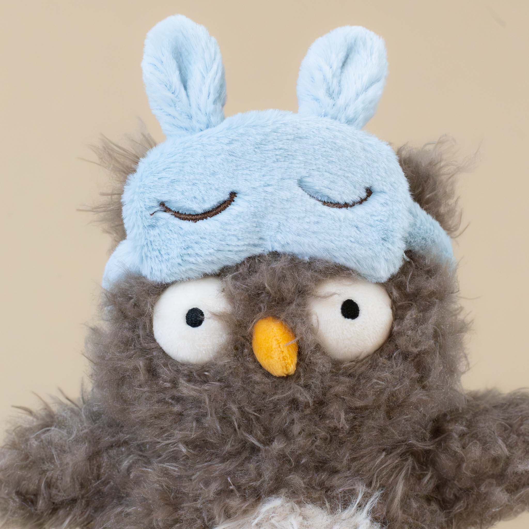 audrey-hootsoftly-owl-grey-and-white-with-yellow-beak-and-feet-and-blue-bunny-eye-cover-stuffed-animial