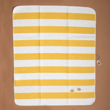 Load image into Gallery viewer, baby-blanket-embroidered-bumblebee-on-yellow-and-white-stripes